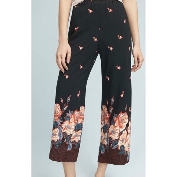 Anthropologie Womens S Black Floral Pull On Blake Pants High Rise Pockets Lounge - Picture 4 of 16